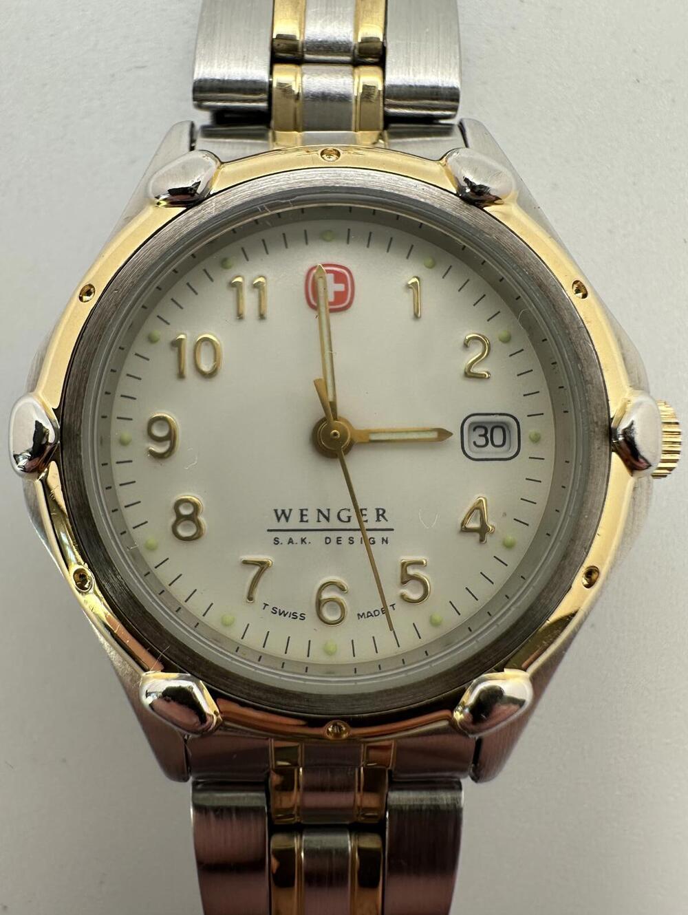 Wenger Swiss Women’s Quartz Watch Two-Tone Steel Gold 30mm Date New Battery